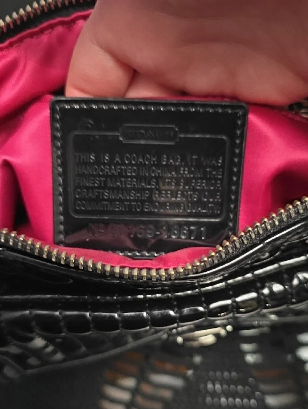Coach Black Patent Shoulder Bag with Silver-Tone Hardware W/ Hot Pink Interior